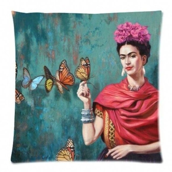 Frida Kahlo “Butterfly Self-Portrait” Pillow Cover – 17.5” Square – Woven Polyes - Picture 1 of 1